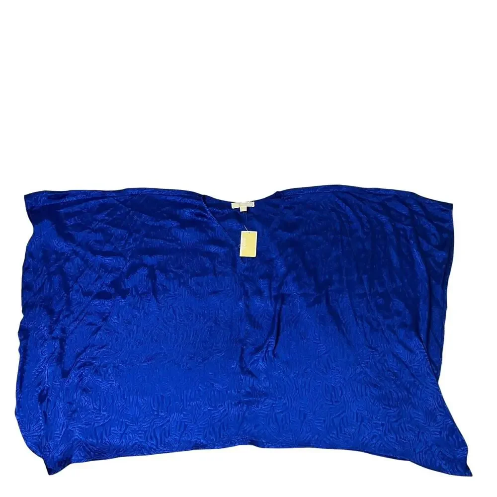 Michael Kors Top‎ 1X Blue Animal Print Tunic Jacquard Handkerchief Hem